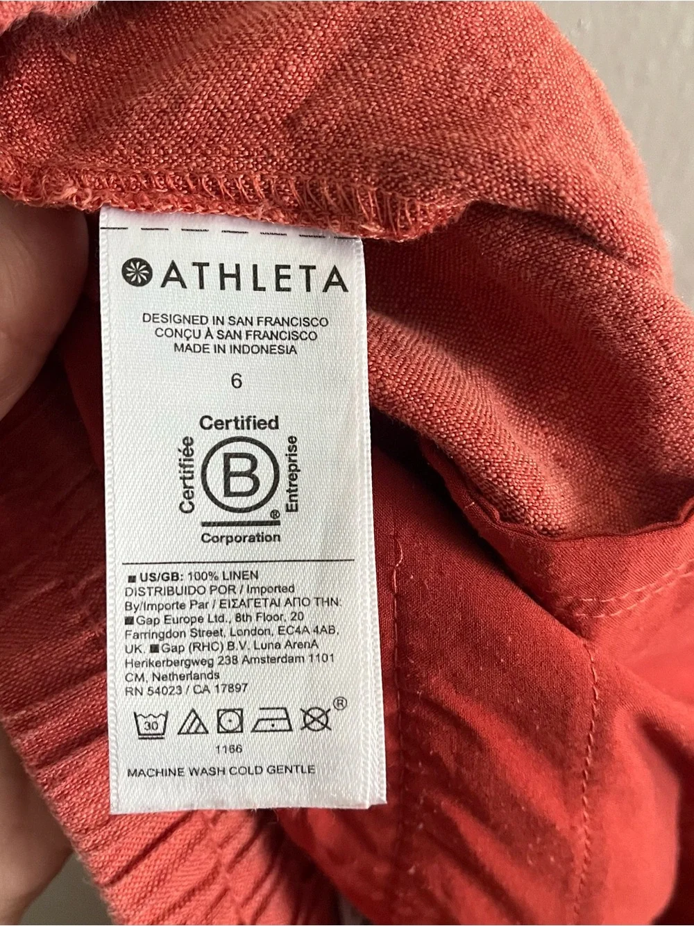Athleta Retreat High Rise Wide Leg 100% Linen Pant Women's 6 Coral Coastal